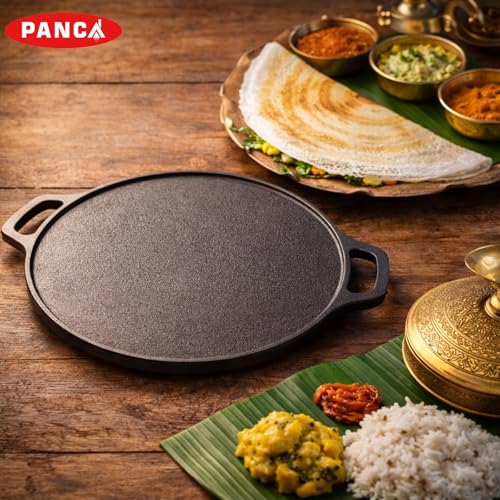 Image of PANCA Pre-Seasoned Cast Iron Dosa Tawa 30 cm | Heavy Roti /Chapati Tawa for Gas & Induction | Chemical-Free, Naturally Non-Stick Pan (Cast Iron Tawa)