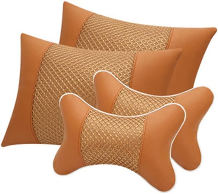 Car Neck Pillow Auto Rest Support Cushion & Lumbar Support Breathable Leather Neck Rest Restraint(White-Dinosaur Doodle4)