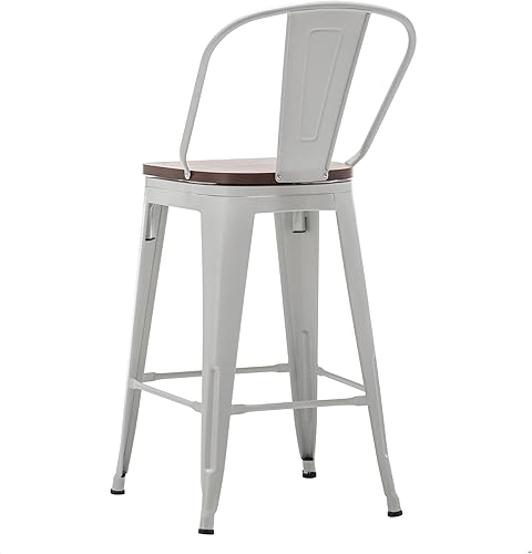 Miniatura 10 de Alunaune Juego de 4 taburetes de bar giratorios de metal de 26 pulgadas, taburetes de bar de altura de mostrador, sillas de comedor industriales con