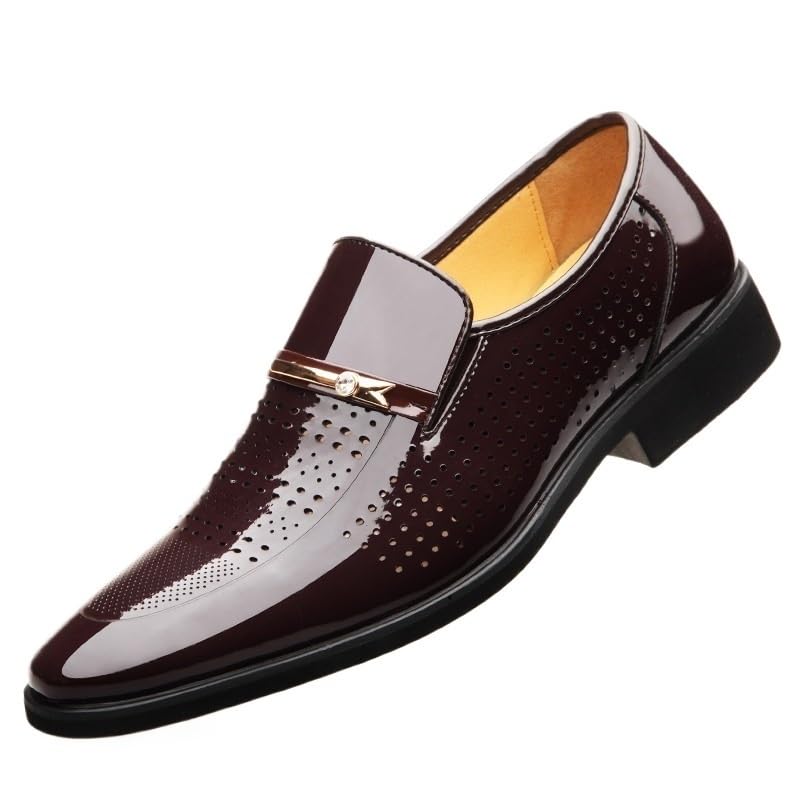 Hollow Dress Oxford Formal Shoes for Men's Uniform Party Slip On Italian Leather Round Toe Non Slip Low Top Block Heel Anti-Slip Shoe for Business Office Party Wedding