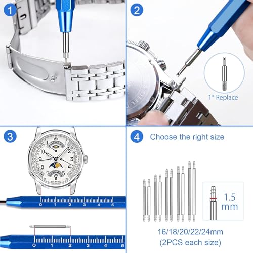 Image of 28 in 1 Watch Repair Kit Battery Replacement Strap Adjustment Resizing Watch Link Pin Remover Watch Opening Professional Spring Bar Tool Set, Watch Band Link Pin Tool Set with Carrying Case(28 IN 1)