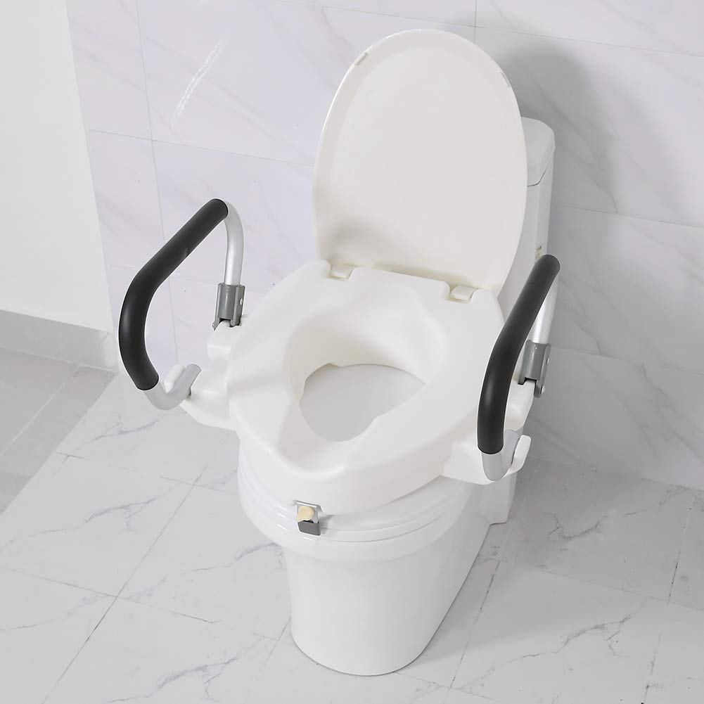 Wakects Rialzo per WC con Braccioli Ribaltabili e Coperchio, per Anziani o Disabili, Portata 150 kg, Bianco