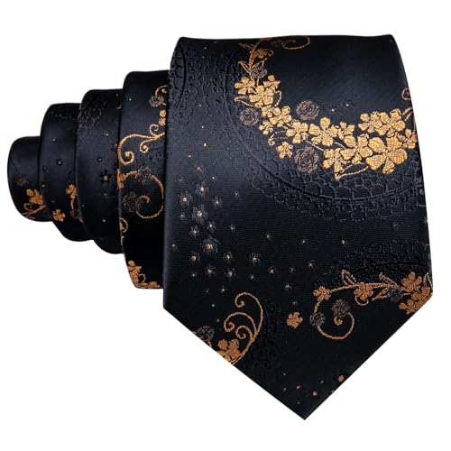 Image of Barry.Wang Floral Ties for Men Flower Necktie with Tie Clip Formal