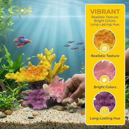 Image of Aquarium Decor Fish Tank Decorations Resin Coral Ornament, Small Aquarium Accessories Hideout for Betta Shrimp Goldfish, Artificial Reef Fish Tank Accessories Decorations