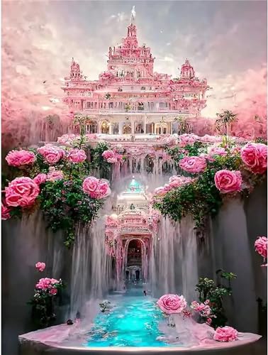 Peinture Diamant Château Rose | Kit DIY Décoration Murale pour Salon et Activité Relaxante