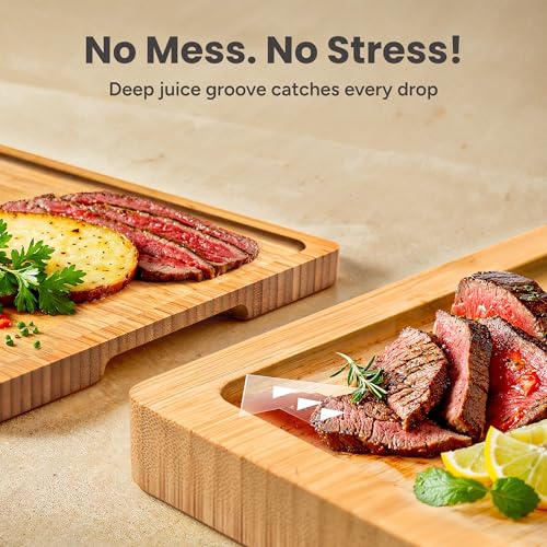 SMIRLY Wooden Cutting Boards For Kitchen Meal Prep & Serving - Bamboo Cutting Board Set with Holder, Charcuterie & Chopping Board, Wood Cutting Board Set, Kitchen Gadgets - Thumbnail 3