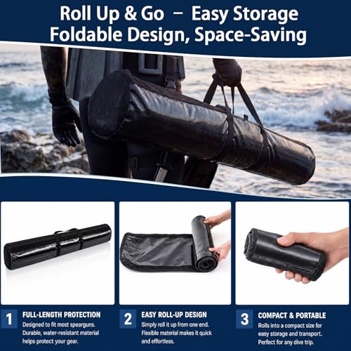 Bolsa impermeable Riakrum de 64 pulgadas para fusil de pesca submarina, con diseño enrollable, PVC resistente, ventilación de malla, correa de hombro y almacenamiento con cierre miniatura 4