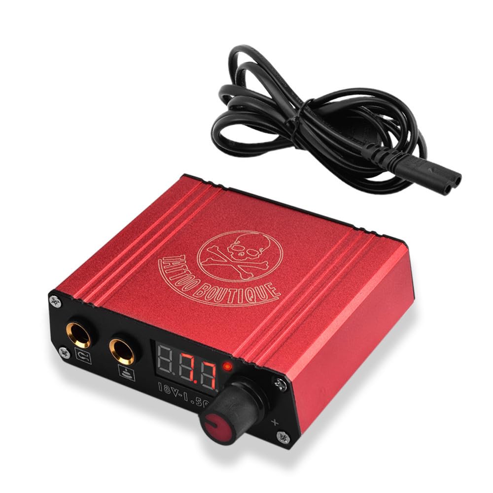 Alimentation de tatouage avec affichage LED – Boîte d'alimentation réglable 1–18 V avec support de pédale et boîtier en alliage d'aluminium pour rotatif,Rouge