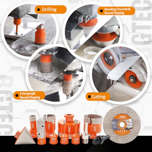 Image of BGTEC Diamond Hole Saw Kit - 12PCS 6 /6 /8 /19 /35 /50 /65mm Drill Bits+20mm Milling Finger Bit+50mm Chamfering Bit+SDS /HEX+115mm Tile Blade for Porcelain Tile Ceramic Granite Marble Stoneware