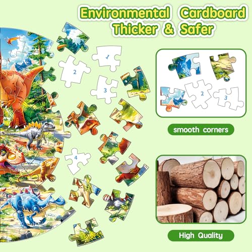 72-teiliges Rundpuzzle für Kinder im Alter von 4–6 Jahren, Dinosaurier Weltkarten-Bodenpuzzle für Kinder im Alter von 3–5 Jahren, Kinderpuzzle-Spielzeug für 5–8-Jährige (Dinosaurier, Einheitsgröße)