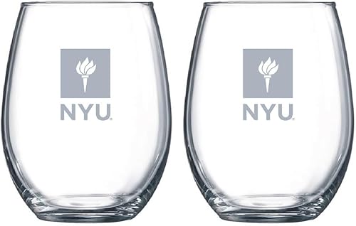 Juego de 2 copas de vino o bebidas con logotipo de escarcha satinada grabada (Universidad de Nueva York (NYU))