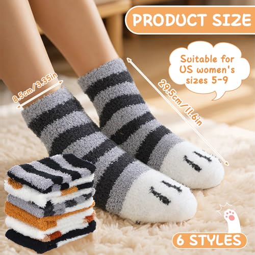 Abeillo 6 Paar Kuschelsocken Damen,Süße Katzensocken aus Korallenfleece,Dicke Warme Wintersocken Haussocken,Katzenpfoten Schlafsocken für Winter,Weihnachten