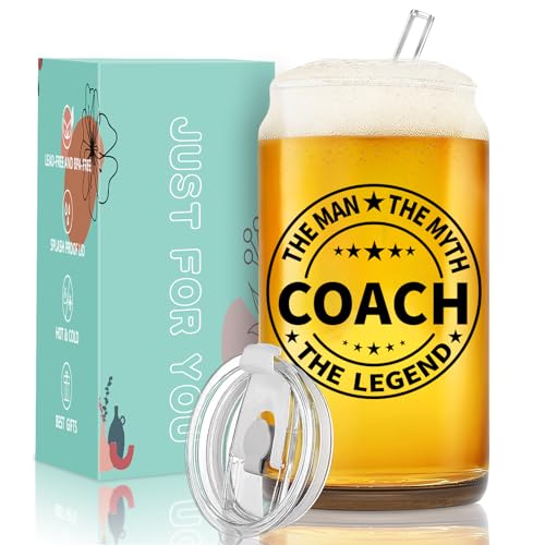 Coach Gifts for Men,Beer Glasses with Lid and Straw,Can Beer Glass,Drinking Glasses ,Coach Gifts for Baseball Soccer Football Basketball Gym Trainer Mentor Appreciation from Team Members Students
