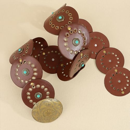 Western Chunky Wide Disc Belt for Women Boho Turquoise Hollow PU Leather Belt for Dresses Jeans with Metal Big Buckle4