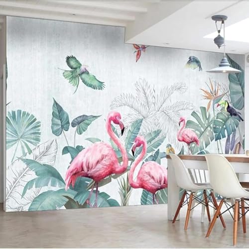 Tzxztt Plantas Hojas Verdes Flamencos Rosas Pájaros Volando Papel Pintado 3D Seda Texturizada Primera Calidad Neutros Material Ideal Para SalóN Dormitorio-200cm×140cm