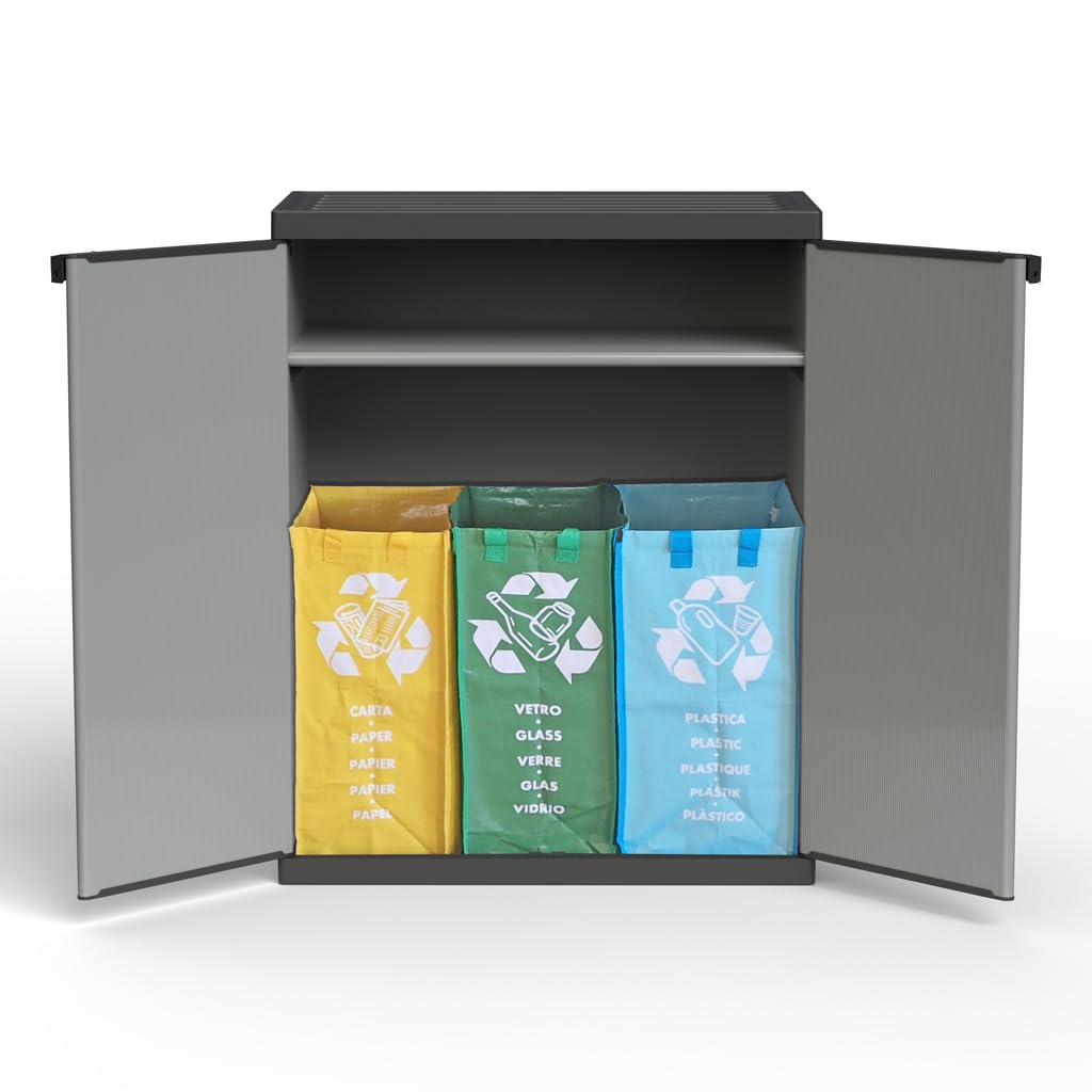 Kreher Verschließbarer Mülltrenner mit spritzwassergeschützter Deckel- & Bodenplatte - stabil und verschließbar für einfaches recyceln drinnen und draußen