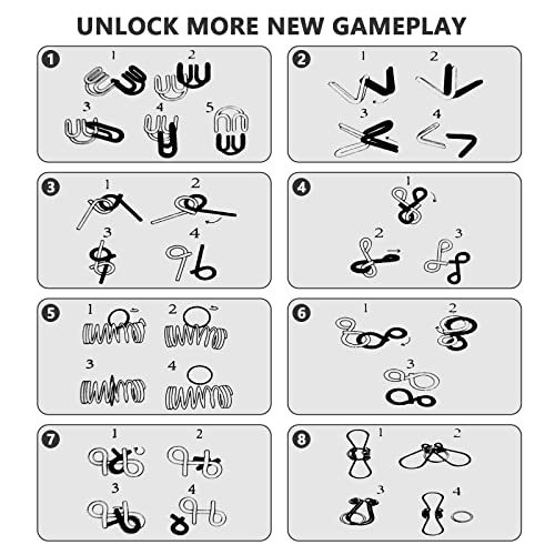 Gracelaza 8 pcs Metal Wire Puzzle Logic Brain Teaser Set - Metal Ring IQ Puzzles Difficult Games - Ideal Intelligence Toys Gifts for Kids and Adults