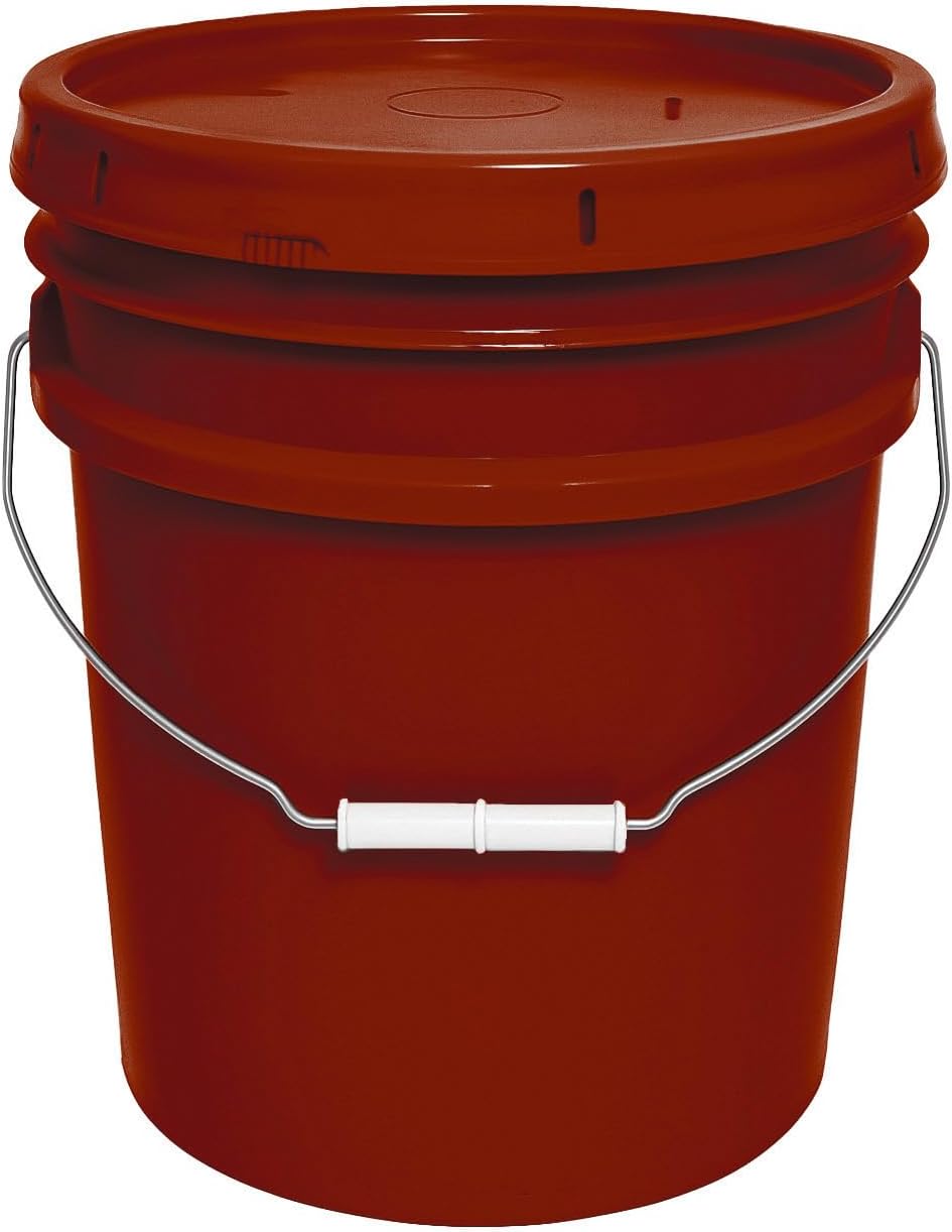 5-Gallon Bucket with Airtight Lid – Made in USA, Food Grade BPA Free Plastic, Heavy Duty Multi-Use, Metal Handle with Grip, Stackable Storage – Burgundy, 1 Pack