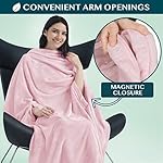 PAVILIA Travel Blanket and Pillow, Arms Opening Airplane Blankets for Adults, Compact Plane Blanket with Arm Hole 2-in-1 Bag for Flight Car Camping Fit in Luggage Backpack Traveler Gift, Pink - Image 4