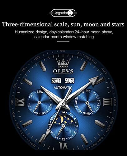 Miniatura 5 de OLEVS Reloj de lujo mecánico automático para hombre, impermeable, cuerda automática, fase lunar, fecha, cronógrafo, acero inoxidable, luminoso,