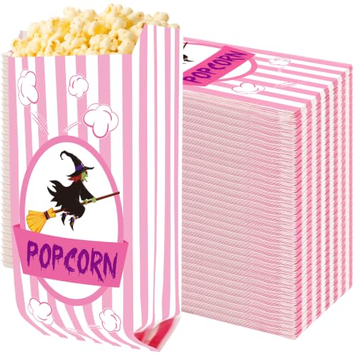 DECYOOL 100 Pcs Popcorn Halloween Bags, Spooky Halloween Popcorn Boxes Pink