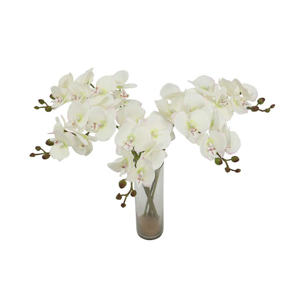 YATAI Pack of 5 Artificial Orchid Flower, Vibrant & Lifelike Silk Orchids Fake Flowers with Petal & Bud, Fade-Proof, Hypoallergenic & Maintenance-Free Faux Flower Bouquet for Home Office Decor, White