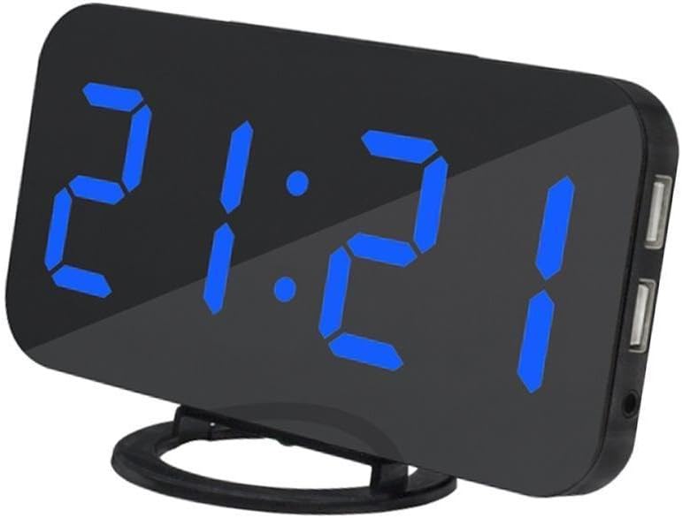 Ultra Thin Modern Snooze and Time Setting LED Digital Decorate Alarm Clock with Phone Charger for Home Decor (Blue)