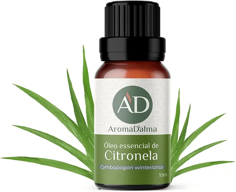 Óleo Essencial De Citronela 100% Puro - 10ml - Ideal Para Difusor, Aromaterapia e Cuidados Com o Corpo I Aroma Quente, Amadeirado, Floral, Cítrico e Com Notas Frescas I Aroma D'alma
