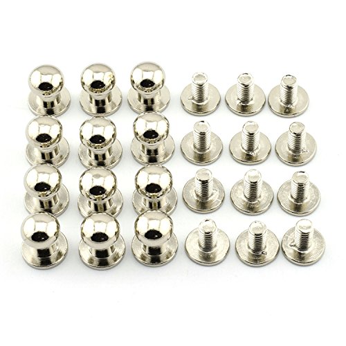 LQ Industrial 12 Sets 8x10x10mm Silver Chicago Screws Round Head Button Stud Slotted Screws Nail Rivet for DIY Leather Craft