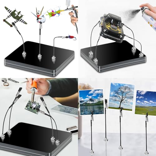 Image of Magnetic Helping Hands for Soldering with 12 Flexible Magnetic Clips - All-in-One Steel Box Station with Brush, Ideal as a Model Painting Stand, Soldering, PCB, and Crafts (Black)