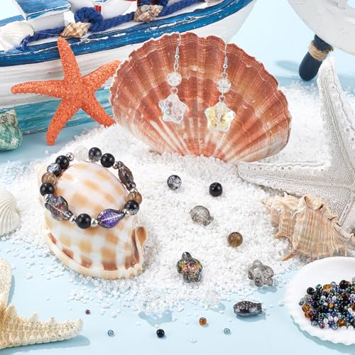 SUNNYCLUE 1 Box 3000+Pcs Glass Ocean Beads Sea Animal Bead Silver Black Sea Turtle Bead Bulk Hawaii Summer Fish Starfish Beads Spacer Loose Bead for jewellery Making DIY Bracelets Earrings Necklaces - Image 4