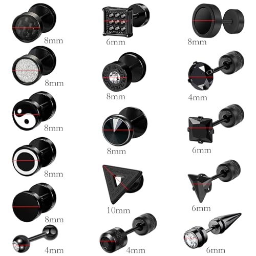 SUBANG 16 Pairs Stainless Steel Stud Earrings for Men Hypoallergenic Earrings Flatback Earrings Inlaid Cubic Zirconia Stud Earrings Screw Back Stud Earrings for Women Men - Image 3
