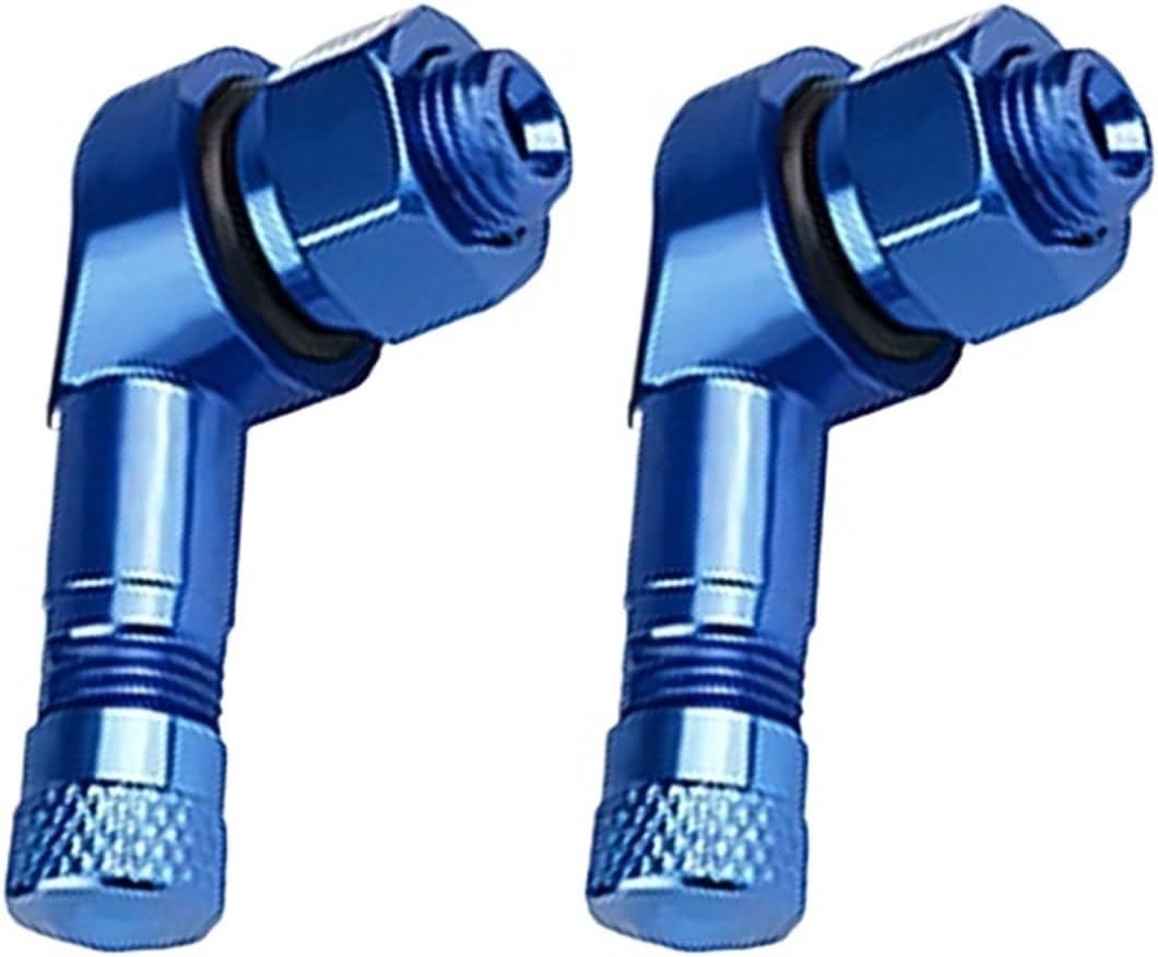 2PCS Universal Motorcycle Wheel Tire Valves Stem Cap Air Tire Cover 90 Degree CNC Aluminum Alloy Tubeless Valve Stems(Blue 2pcs)