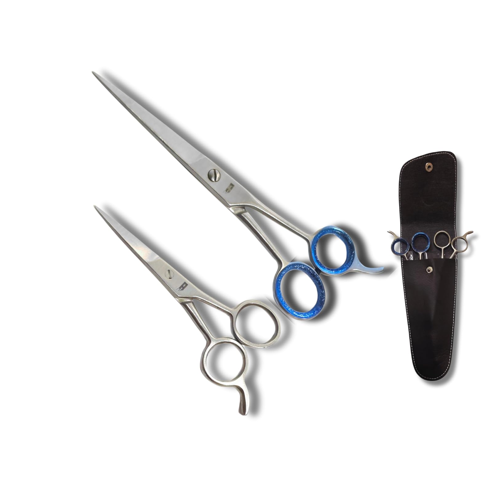AZZYMO Professional Hair Cutting Scissors Set, 6 inches and 4 inches Stainless Steel Shears, 2-Piece with Case, Silver and Blue - Image 4