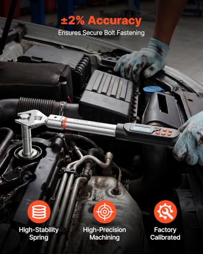 Image of VEVOR Torque Wrench 0-1.5 in Adjustable Jaw Opening Digital Torque Wrench, Open-End Jaw, 4 Display Units, ±2% Accuracy, LCD Screen, with Buzzer and LED Indicator, for Pipe and Automotive Repair