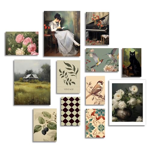 Dazzlewall Art Mural en Toile Vintage Cottagecore, Tableau Décoration Murale Rustique Ferme, Affiche Art Rural Français pour Salon Chambre, Sans Cadre, Lot de 12