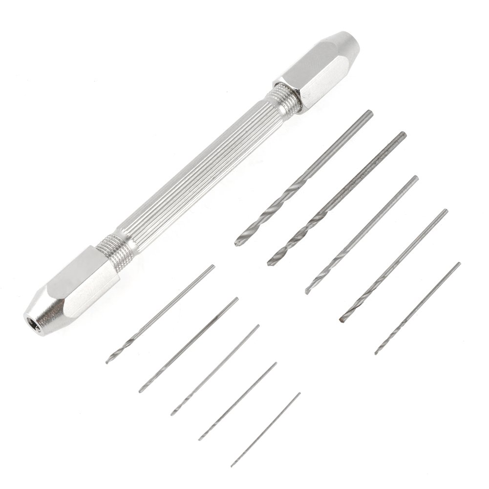 Morsa a Pin Doppio + Set di Punte da Trapano Micro Pin Vise Bit Doppia Estremità 0.5~3.2mm per Orologiaio
