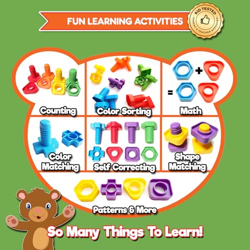 Jumbo Nuts and Bolts For Toddlers - Fine Motor Skills Rainbow Matching Game Montessori Toys For Toddlers & Toddler Games | 12 pc Occupational Therapy Educational Toys with Toy Storage + eBook - Image 6