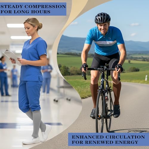 Image of 3 Pairs Knee High Graduated Compression Socks For Women and Men - Best Medical, Nursing, Travel & Flight Socks - Running & Fitness - 15-20mmHg