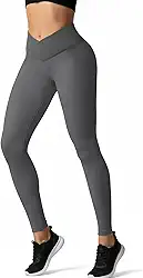 Leggings de treino de cintura alta para mulheres, leggings atléticas cruzadas com nervuras para ioga, academia, apertar, levantar bumbum, Cinza-escuro, G