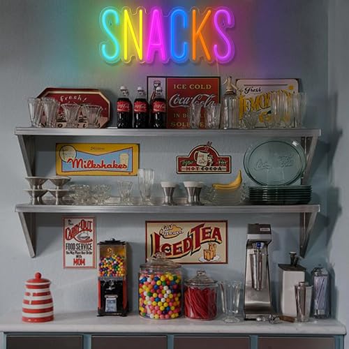 Image of Snacks Neon Sign,Snack Bar Sign for Art Wall Decor,Cake Candy Shop Snack Stall Mancave Coffee Bars,Dimmable USB Powered Colorful Snacks Neon Light Sign