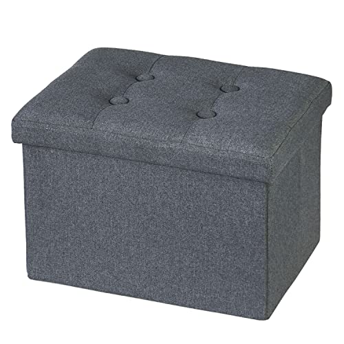 Storage Ottoman Cube - Storage Ottoman As Foot Stool, Foot Rest & Stepping Stool Folding Storage Ottoman With Padded Seat - Linen Fabric Grey Ottoman - Ottoman With Storage For Living Room (17*13*13) #TOP1