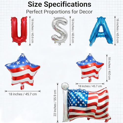 Image of 4th of July Decorations - Patriotic Independence Day Decorations, Red White and Blue American Flag Balloons, Foil USA Balloons Set for Quick Party Setup, Inflate & Deflate for Multiple Uses