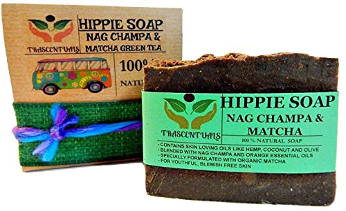 Nag Champa Soap With Hemp Oil - Organic Matcha Green Tea and Shea Butter - Hippie Soap - A Natural Soap by Trascentuals (1 Pack)