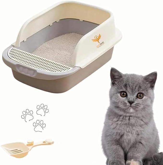 HOPHOPCat Litter Box with Heightening Anti-Splashing Cat Toilet with Litter Sifting Scoop, Sand Leakage Deodorizing Cat Pan Easy to Clean and Assemble โ(52 x 36 x 22 cm) (Small)