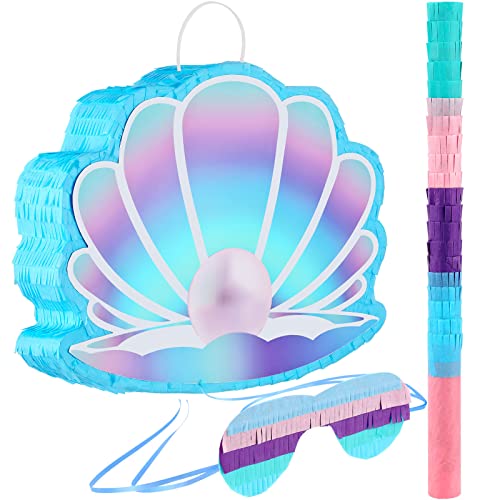 Zomiboo Seashell Piñata Ocean Mermaid Birthday Party with Stick Blindfold