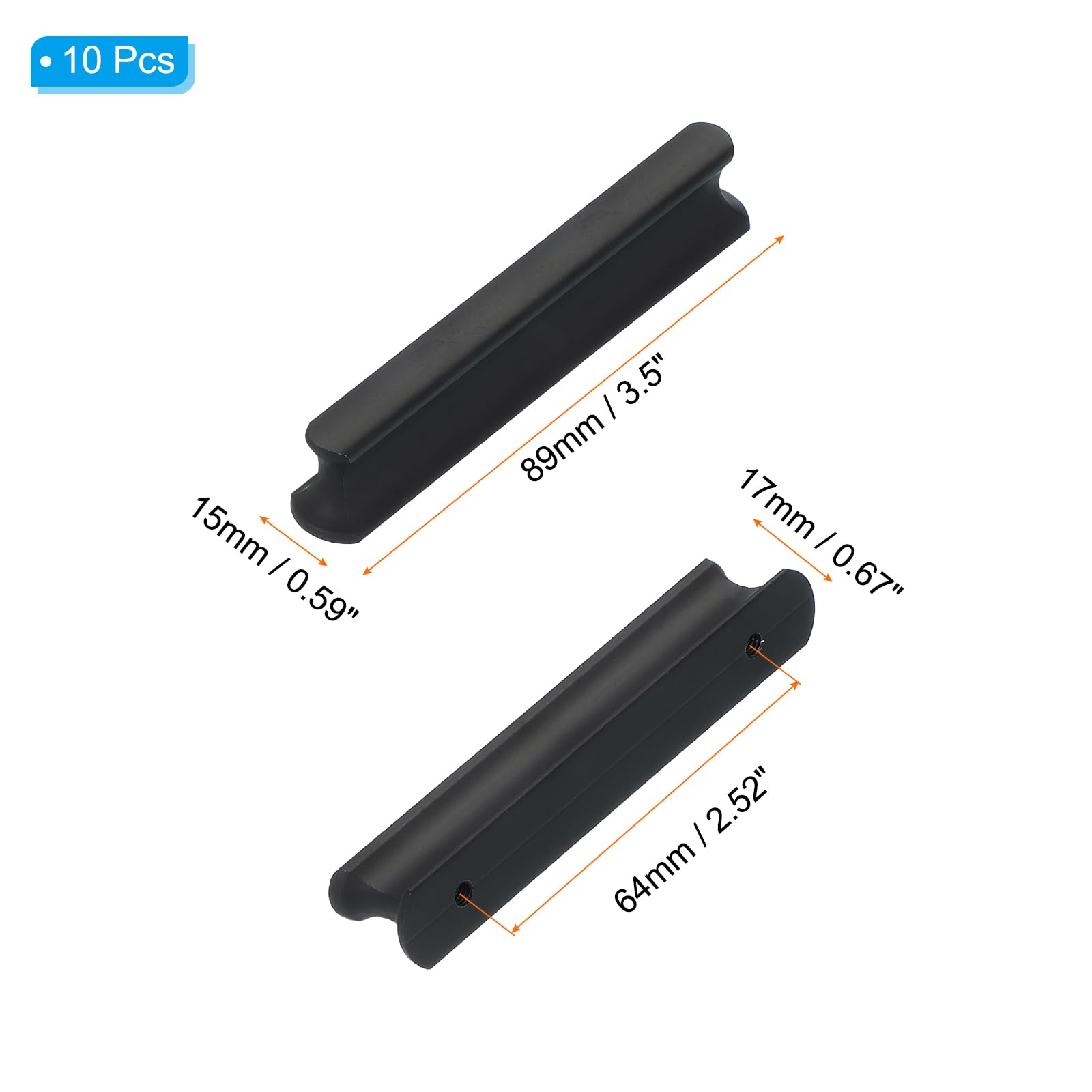 PATIKIL Door Handles 2.52 Inch (64mm) Hole Center, 10 Pack Brushed Pulls Kitchen Drawer Hardware for Cupboard Drawer Pulls Black - Image 2