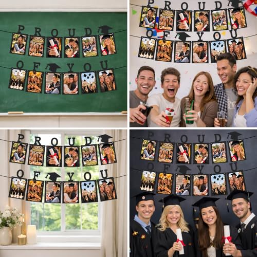 Image of Proud of You Graduation Photo Banner, Graduation Photo Display Decorations, Class of 2026 Party Decorations for College Senior, High, Middle, Junior, Kindergarten Pictures Display Grad Party Supplies