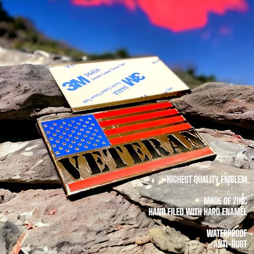 Image of Veteran Car Emblem, Veteran Flag Emblem, Veteran Meatal Sticker 3D Raised Metal Car Decals Exterior Truck Stickers Chrome Fender Badge with 3M Strong Adhesive (REDBLUE)