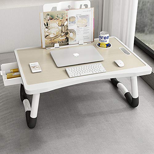 Laptop Desk Tray Foldable,Asltoy Laptop Desk with Drawer Book Stand Lap Desk for Bed Laptop Bed Tray Lap Table Adjustable,Notebook Desk Laptop Table Portable Notebook Table (Beige)